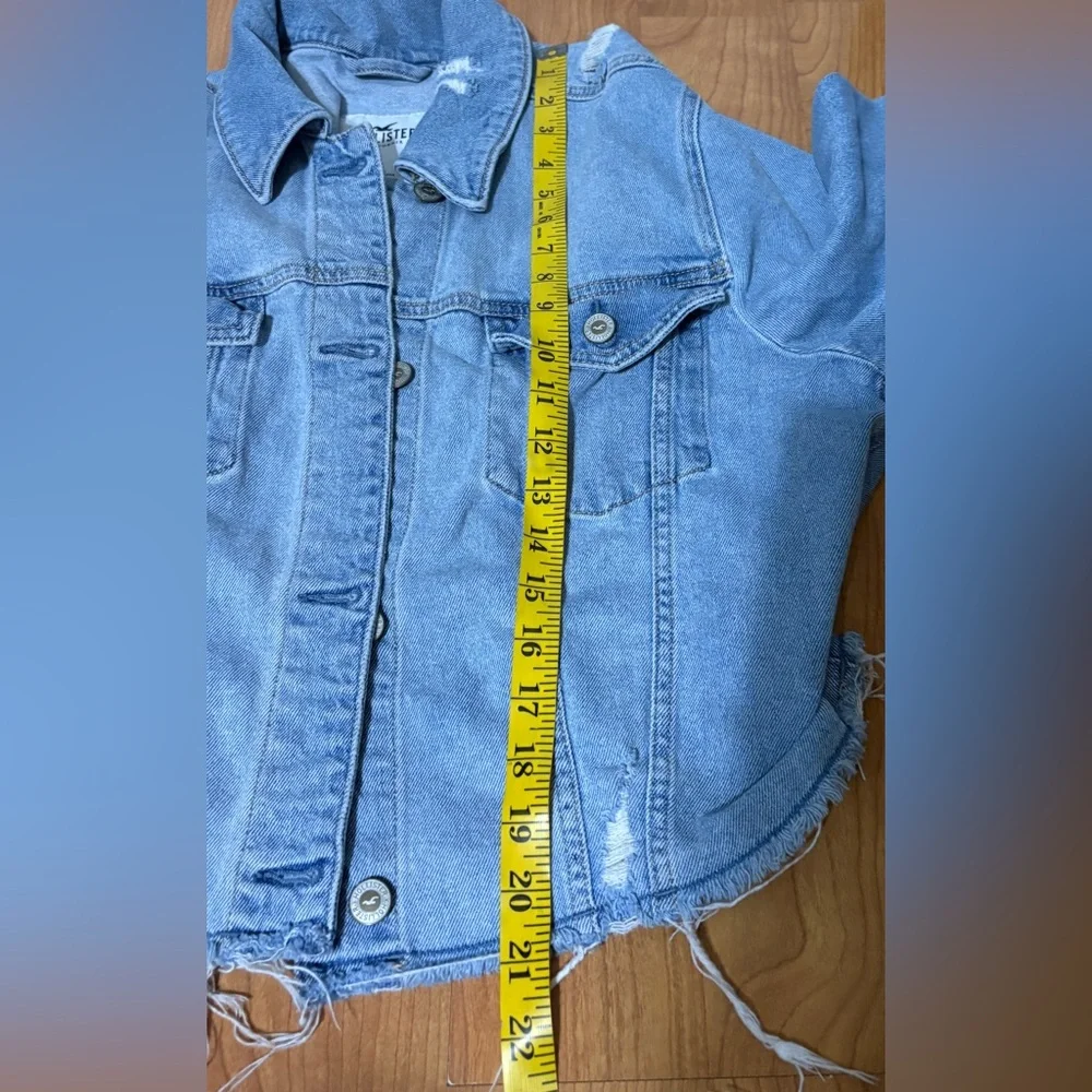 Hollister Light Wash Denim Frayed Distressed Button Biker Rock Grunge Jacket XL - Picture 8 of 9